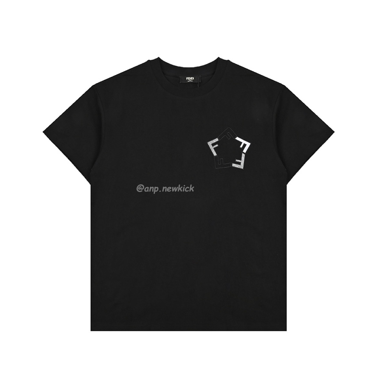 Fendi Pentagonal F Embroidered Flocked Round Neck Short Sleeved T Shirt (2) - www.newkick.vip